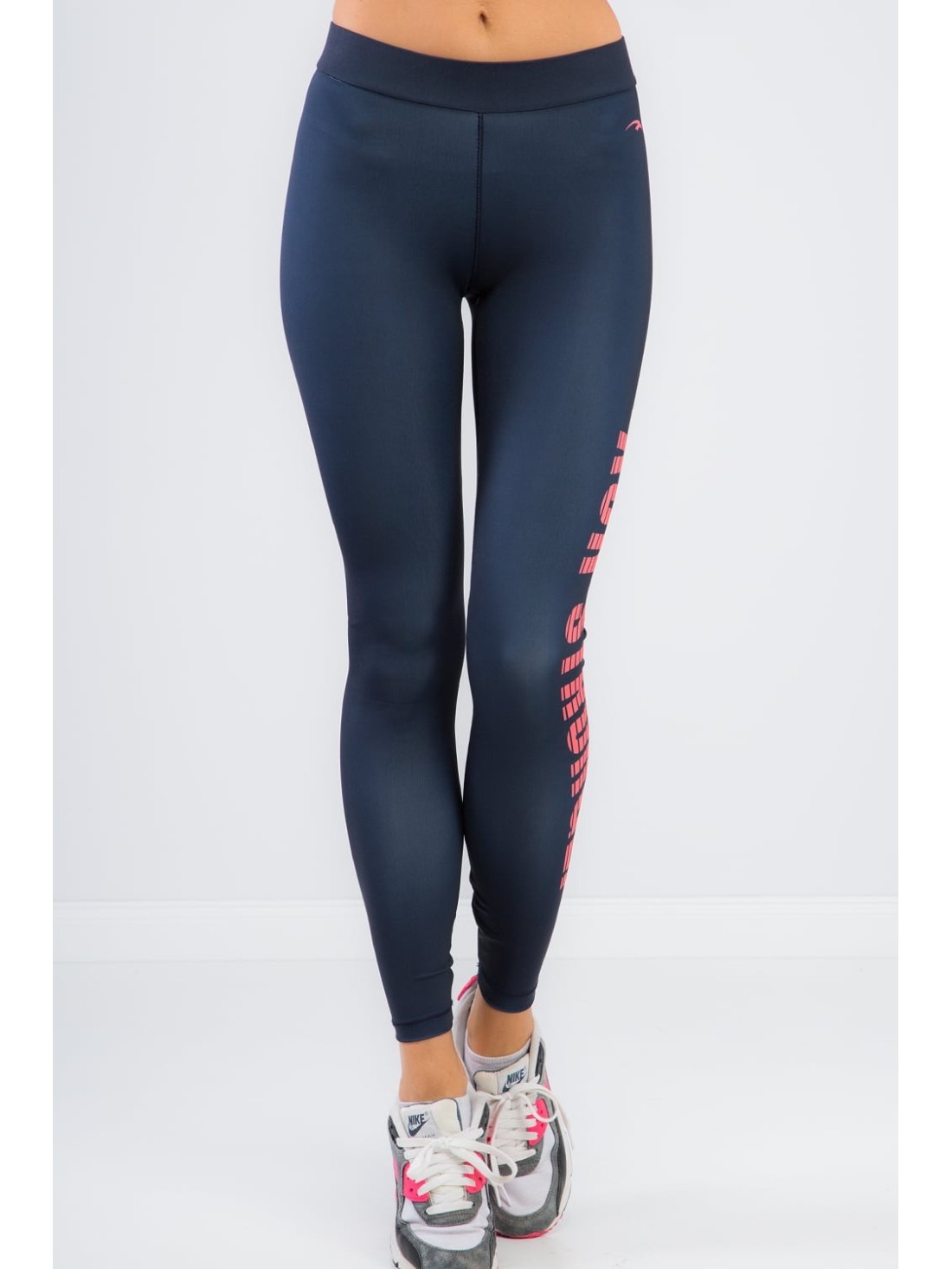 Navy blue leggings with coral inscription 13930 - Online store - Boutique